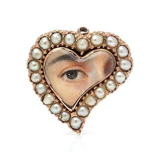 A Georgian Rose Gold and Seed Pearl Lover's Eye Brooch, 2.70 dwts.