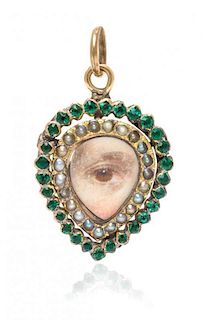 A Georgian Glass and Seed Pearl Lover's Eye Pendant, 1.70 dwts.