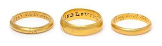 A Collection of 18th Century Yellow Gold Posy Rings, 9.80 dwts.