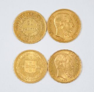 (4) 20 Franc Gold Coins.