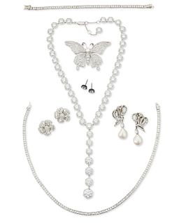 A group of sterling silver diamante jewelry