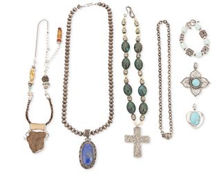 A group of silver and hardstone jewelry