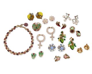 A large group of vintage costume jewelry