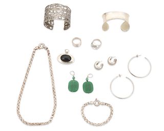 A group of modernist-style silver jewelry
