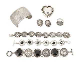 A group of Mexican silver jewelry