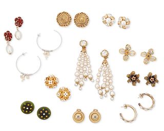 A large group of costume earrings