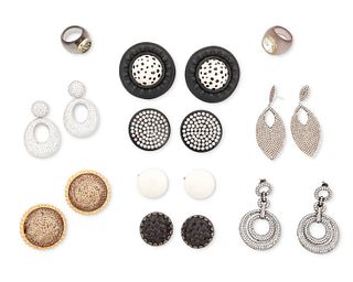 A group of statement earrings