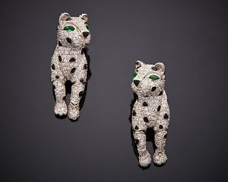 A pair of Jarin leopard 'en tremblant' sterling earrings