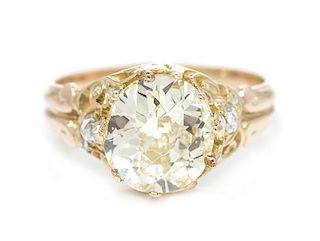 A Yellow Gold, Fancy Yellow Diamond and Diamond Ring, 2.60 dwts.