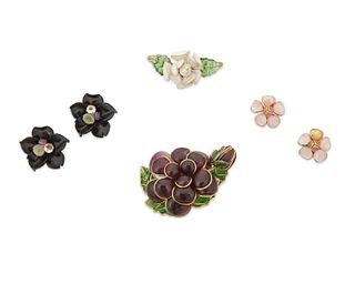 A group of Gripoix style floral jewelry
