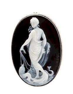 A Victorian White Gold and Onyx Cameo Pendant/Brooch, Luigi Rosi, 6.80 dwts.