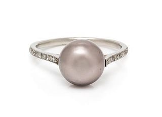 A Platinum, Natural Pearl and Diamond Ring, Tiffany & Co., 1.80 dwts.