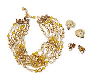 A group of yellow Miriam Haskell jewelry