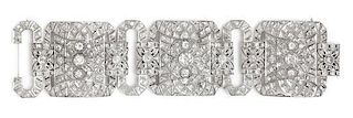 An Art Deco Platinum and Diamond Bracelet, 55.30 dwts.