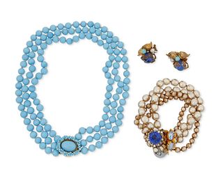 A group of blue Miriam Haskell jewelry