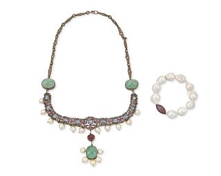 Two gemstone and pearl jewelry items