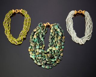 A group of Elio multistrand stone necklaces