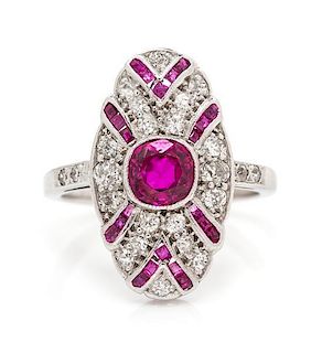 An Art Deco White Gold, Ruby and Diamond Ring, 2.80 dwts.