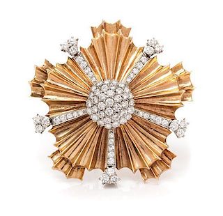 * A Retro Rose Gold, Platinum and Diamond Brooch, Tiffany & Co., 28.30 dwts.