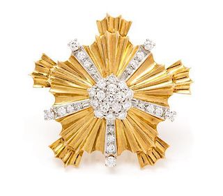 * A Retro Yellow Gold, Platinum and Diamond Brooch, Tiffany & Co., 15.30 dwts.