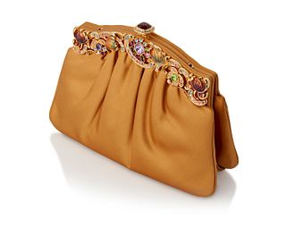 A Judith Leiber gold satin evening clutch bag
