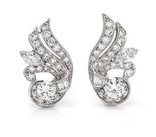 A Pair Platinum and Diamond Earclips, 7.50 dwts.