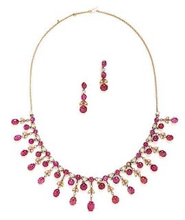 * A Rose Gold, Ruby and Diamond Demi Parure, 41.20 dwts.