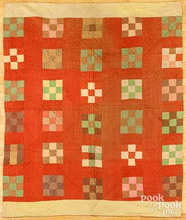 Nine-patch variant patchwork quilt, 19th c.