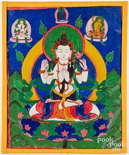 Tibetan gouache and watercolor Tanka painting