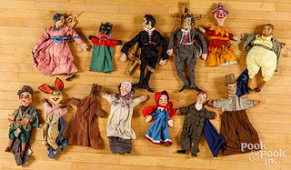 Thirteen WPA project papier-mâché puppets