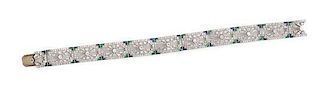 A Platinum, Diamond, Emerald and Sapphire Bracelet, 13.70 dwts.