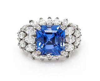 A Platinum, Sapphire and Diamond Ring, 7.30 dwts.