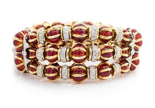 * An 18 Karat Yellow Gold, Diamond and Enamel Bracelet, David Webb, 109.45 dwts.