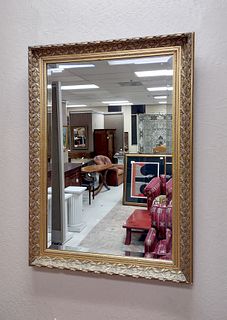 Gilt Framed Rectangular Beveled Mirror. 