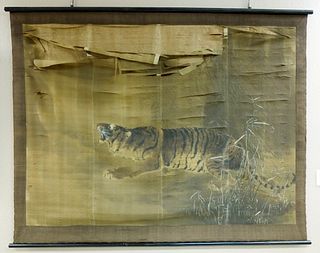 Japanese Silk Panel, Painting of a Tiger.