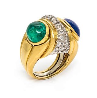 An 18 Karat Yellow Gold, Platinum, Emerald, Sapphire and Diamond Ring, David Webb, 16.00 dwts.