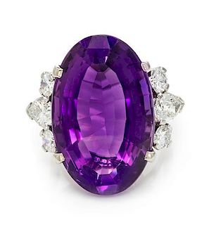 * A White Gold, Amethyst and Diamond Ring, 8.80 dwts.