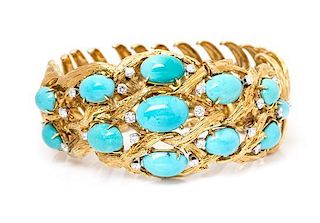 An 18 Karat Yellow Gold, Turquoise and Diamond Bracelet, David Webb, 64.50 dwts.