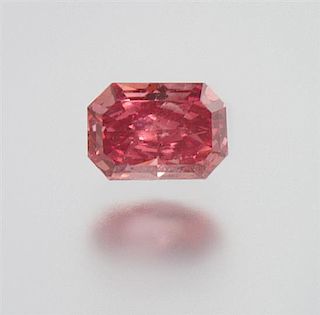A Rare 0.22 Carat Radiant Cut Fancy Purplish Red Diamond,
