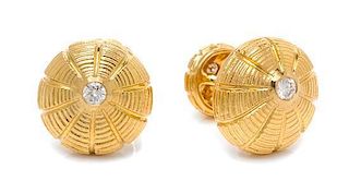 * A Pair of 18 Karat Yellow Gold and Diamond Taj Mahal Cufflinks, Schlumberger for Tiffany & Co., 12.00 dwts.
