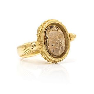 An 18 Karat Yellow Gold and Scarab Ring, Ed Wiener, 6.30 dwts.