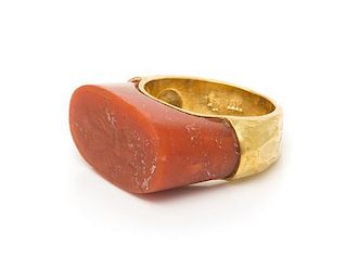 * An 18 Karat Yellow Gold and Ancient Carnelian Intaglio Ring, Ed Wiener, 10.10 dwts.