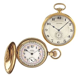 A lot of two gold Waltham pocket watches
