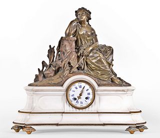 France Marble and Bronze Figural Mantel Clock