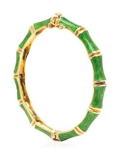 An 18 Karat Yellow Gold and Enamel Bangle Bracelet, Tiffany & Co., Circa 1970, 28.00 dwts.