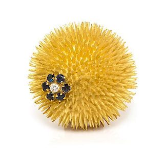 An 18 Karat Yellow Gold Sapphire and Diamond "Sea Urchin" Brooch, Schlumberger for Tiffany & Co., Circa 1960, 29.50 dwts.