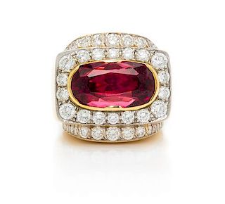 A Bicolor Gold, Burmese Spinel and Diamond Ring, 17.90 dwts.
