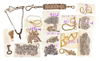 A lot of pocket watch chains and miscellanea