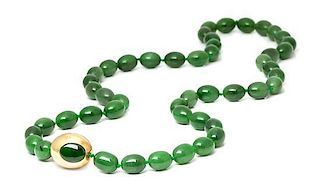 An 18 Karat Yellow Gold and Nephrite Bead Necklace, Tiffany & Co., 153.00 dwts.