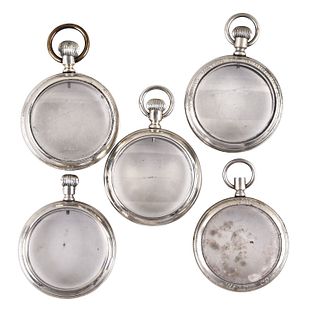 A lot of five American 16 size pocket watch display cases
